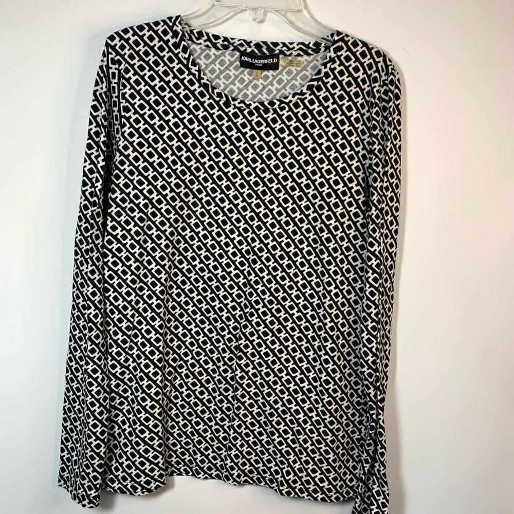 Karl Lagerfeld Paris Black White Chain Pattern Tunic Size Small